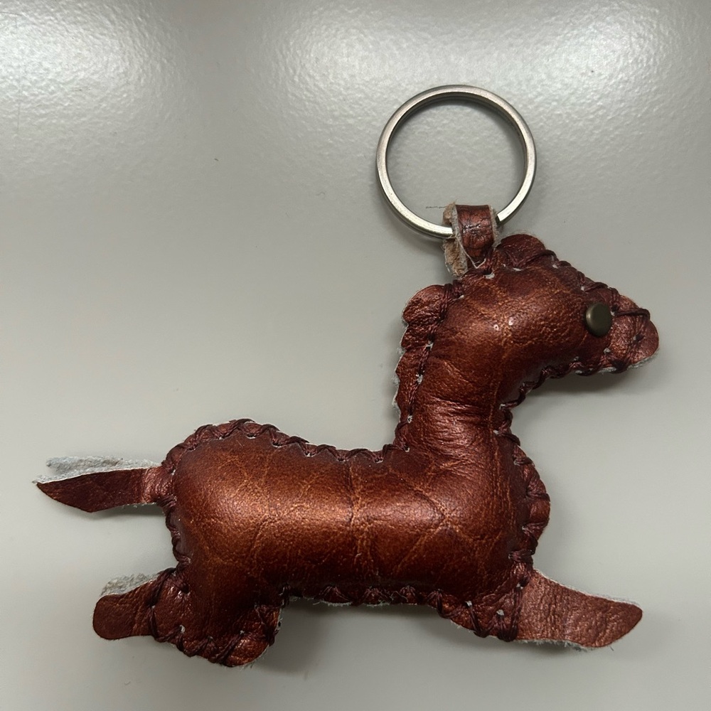 Horse Keychain Handmade Europe Puffy Hand Stitched Brown Craft Unique Bag Charm